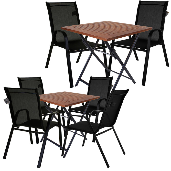 Black Textoline Chair & Light Wood Folding Table Sets