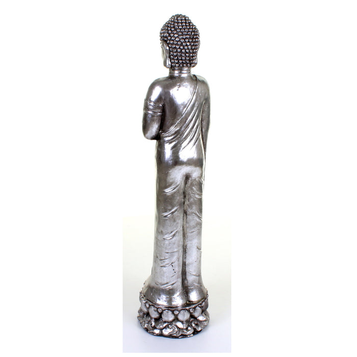 Metallic Silver Standing Buddha