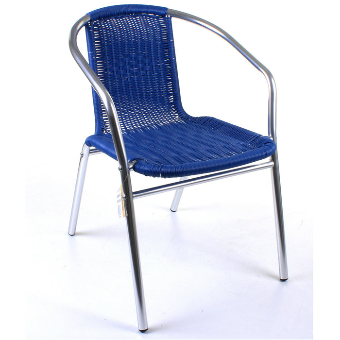 Chrome with Blue Wicker Bistro Chair