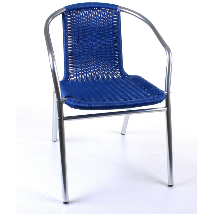 Chrome with Blue Wicker Bistro Chair