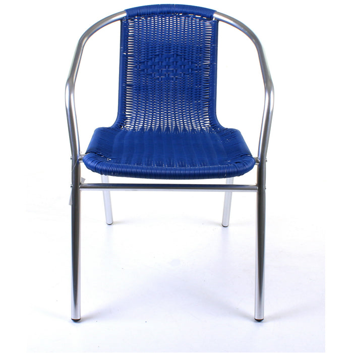 Chrome with Blue Wicker Bistro Chair