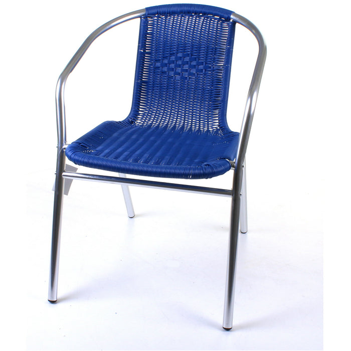 Chrome with Blue Wicker Bistro Chair