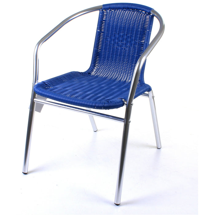 Chrome with Blue Wicker Bistro Chair