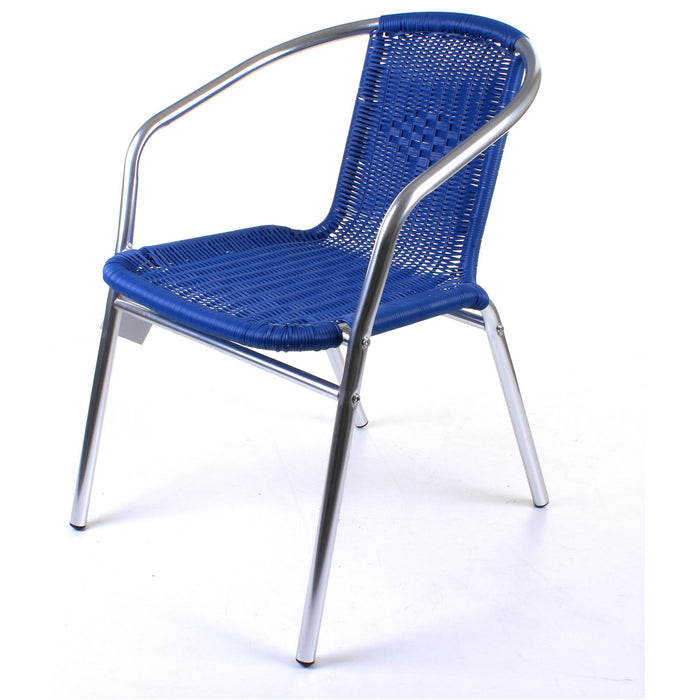 Chrome with Blue Wicker Bistro Chair