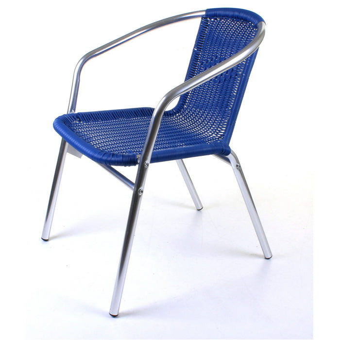 Chrome with Blue Wicker Bistro Chair