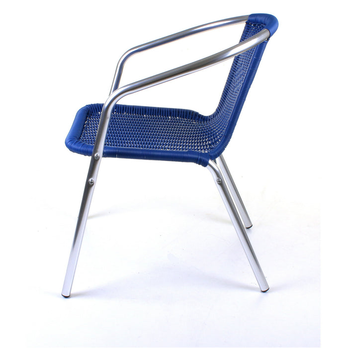 Chrome with Blue Wicker Bistro Chair