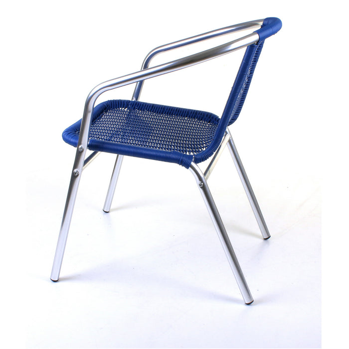 Chrome with Blue Wicker Bistro Chair