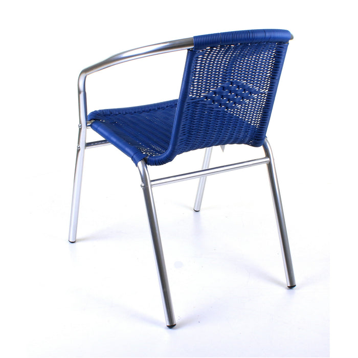 Chrome with Blue Wicker Bistro Chair