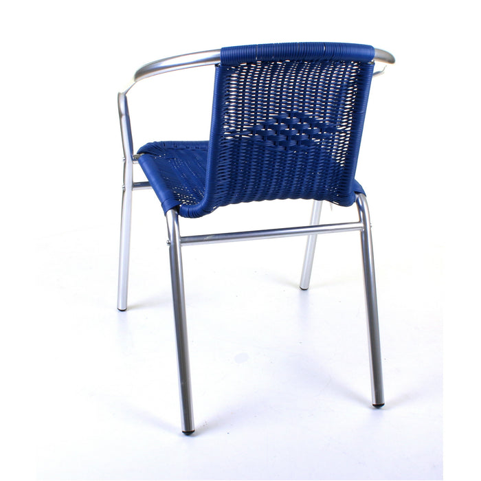 Chrome with Blue Wicker Bistro Chair