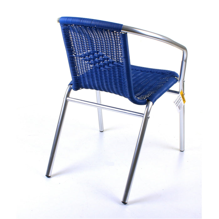 Chrome with Blue Wicker Bistro Chair