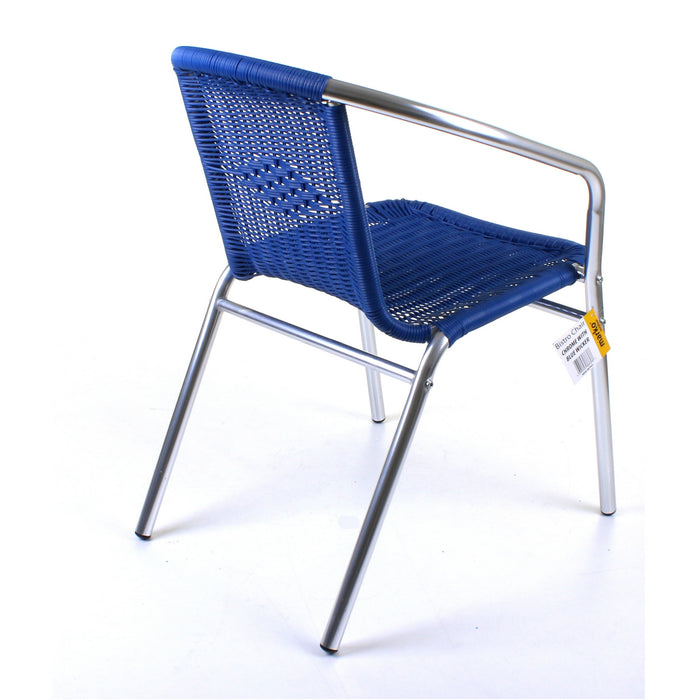 Chrome with Blue Wicker Bistro Chair