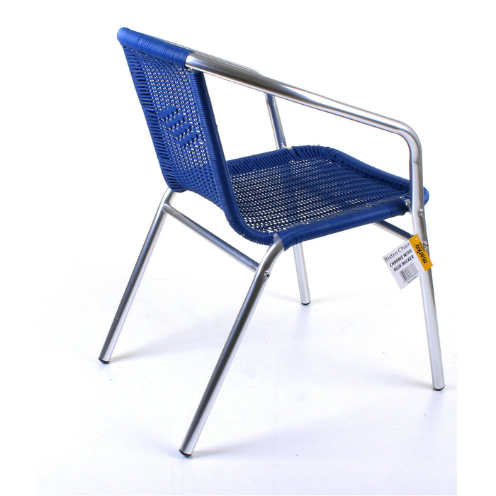 Chrome with Blue Wicker Bistro Chair