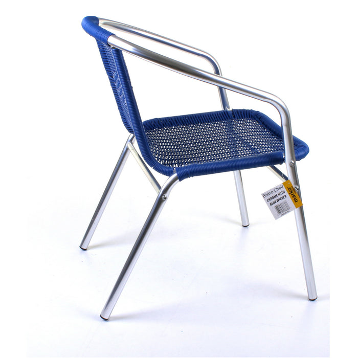 Chrome with Blue Wicker Bistro Chair