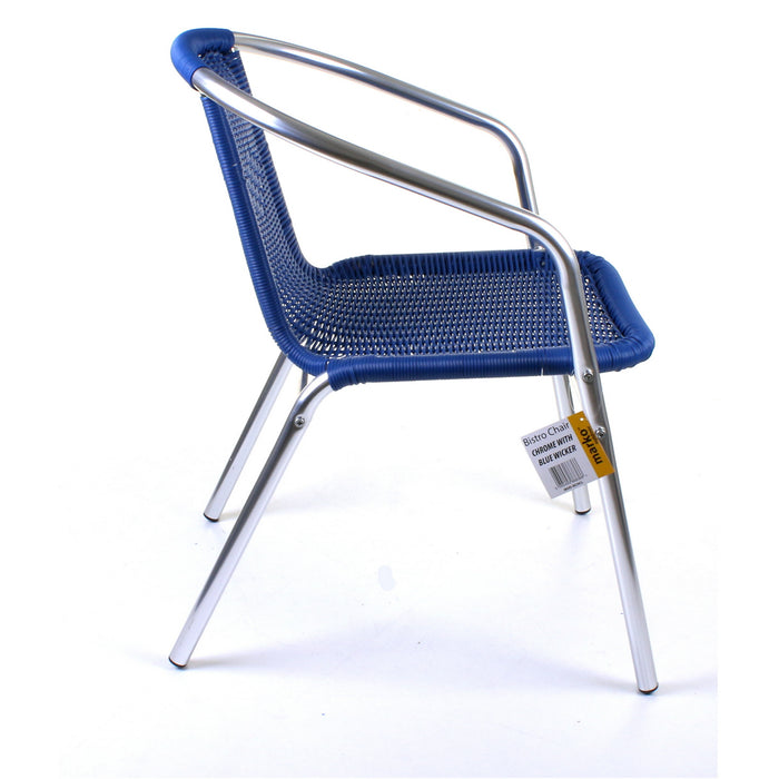 Chrome with Blue Wicker Bistro Chair