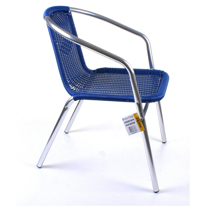 Chrome with Blue Wicker Bistro Chair