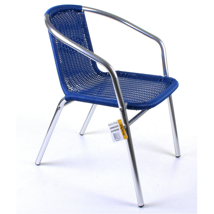 Chrome with Blue Wicker Bistro Chair