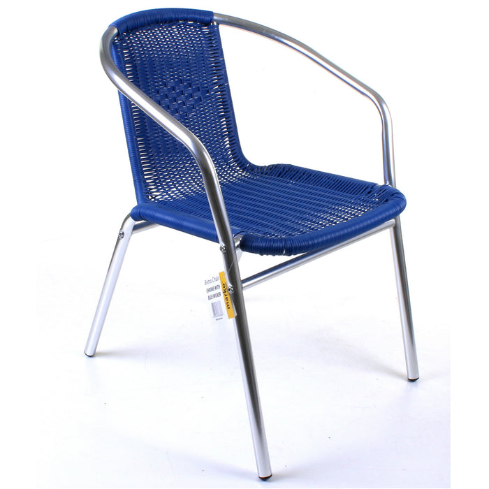 Chrome with Blue Wicker Bistro Chair