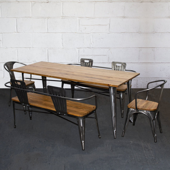 5PC Taranto Table, 2 Florence Chairs & 2 Nuoro Benches Set - Steel