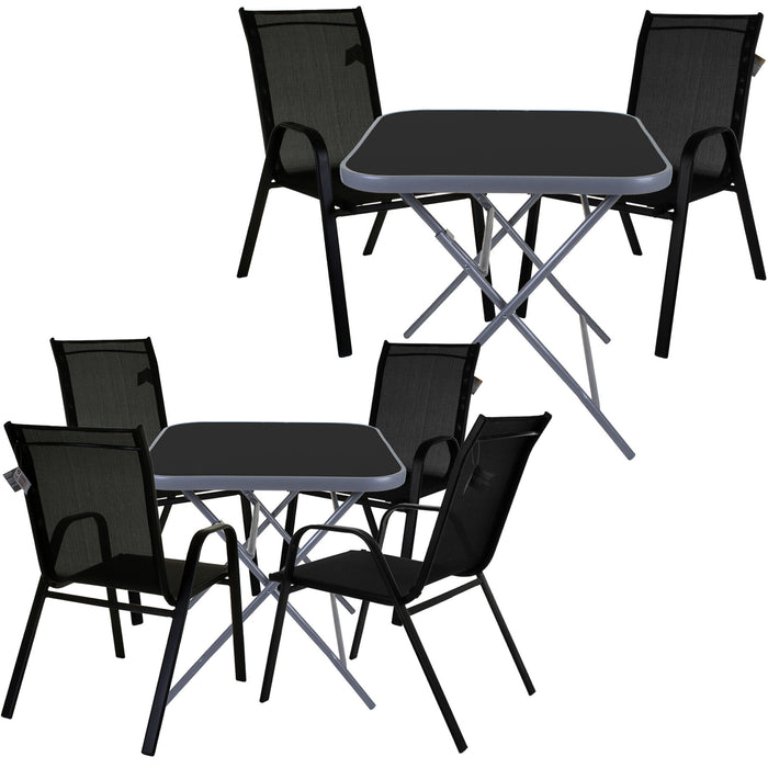 Black Textoline Chair & Grey Square Folding Table Sets