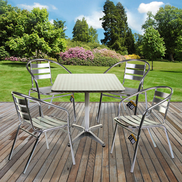 5PC Chrome Bistro Set with Square Chrome Table