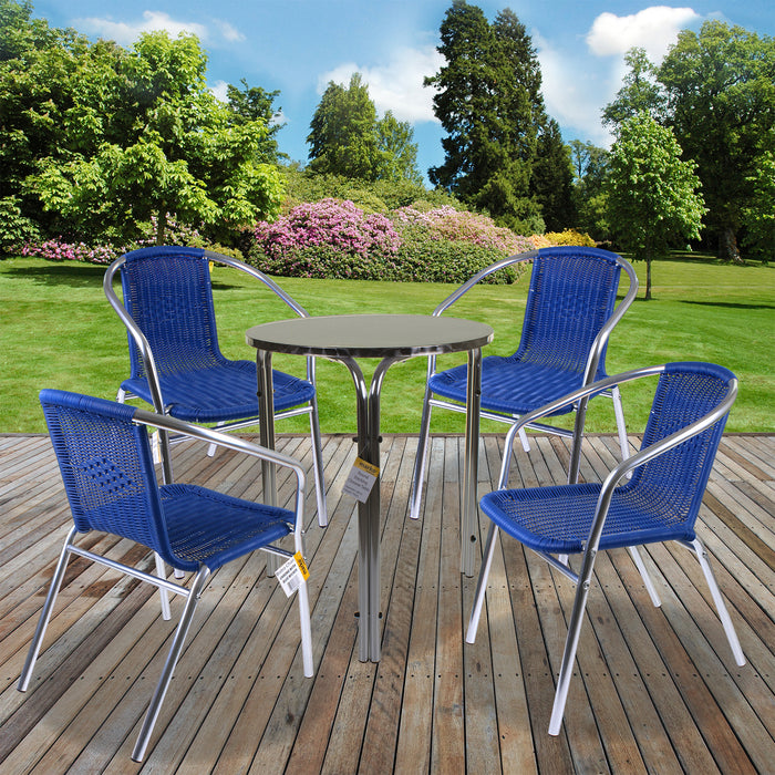 Chrome/Blue Wicker Bistro Sets - Round Stacking Table