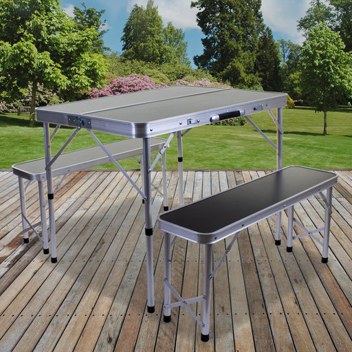 Folding camping table discount and bench set