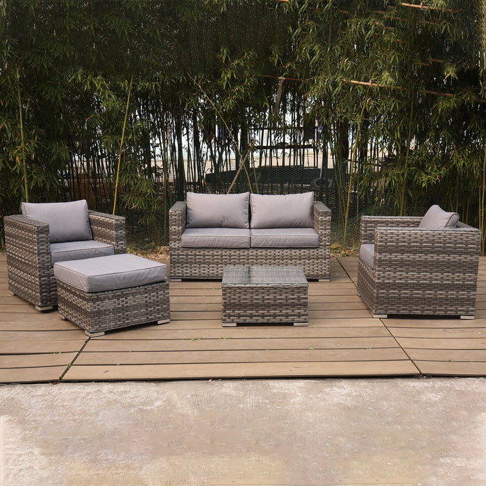 5PC Rattan Sofa, Armchairs, Footrest & Table Furniture Set