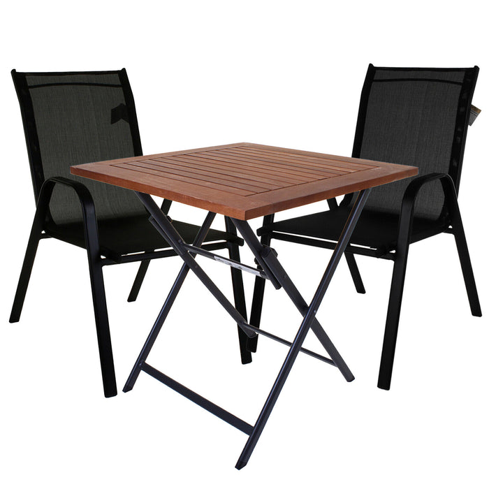 Black Textoline Chair & Light Wood Folding Table Sets