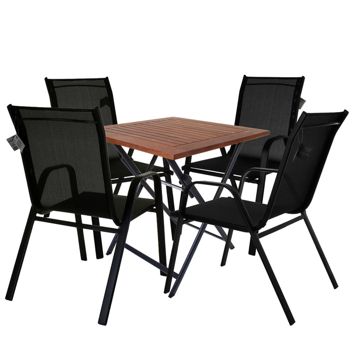 Black Textoline Chair & Light Wood Folding Table Sets